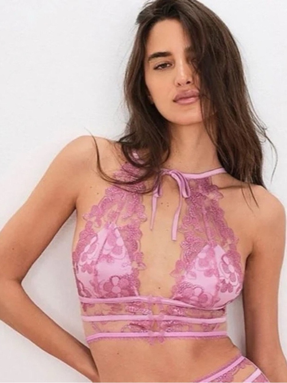 For Love And Lemons Pink Lace Halter Bralette